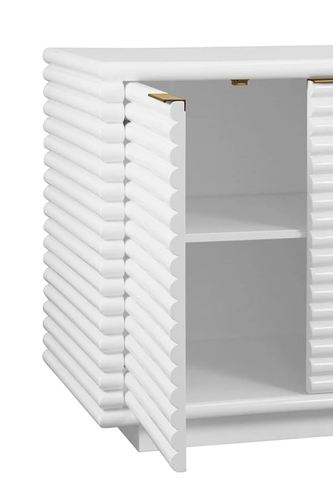 Worlds Away - Giovanni Four Door Large Horizontal Reed Buffet With Antique Brass Hardware In Matte White Lacquer - GIOVANNI WH