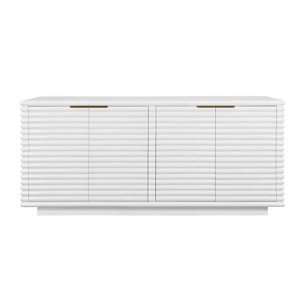 Worlds Away - Giovanni Four Door Large Horizontal Reed Buffet With Antique Brass Hardware In Matte White Lacquer - GIOVANNI WH