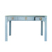 Worlds Away - Curved Front Desk With Three Drawers In Light Blue Textured Linen With Satin Brass Ring Hardware And Glass Top - GLADYS LB - GreatFurnitureDeal