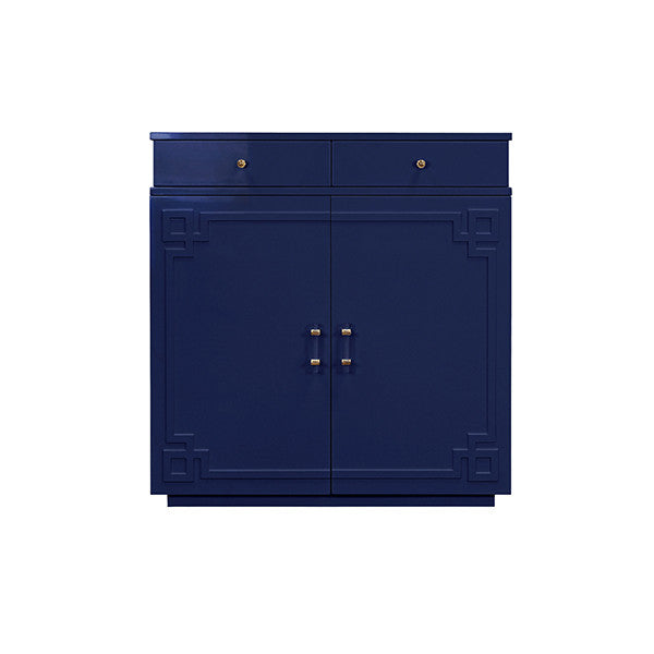 Worlds Away - Glenn Two Drawer, Two Door Cabinet With Acrylic And Brass Hardware In Navy Lacquerr - GLENN NVY