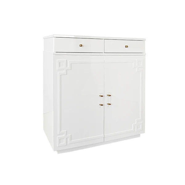 Worlds Away - Glenn Two Drawer, Two Door Cabinet With Acrylic And Brass Hardware In White Lacquer - GLENN WH