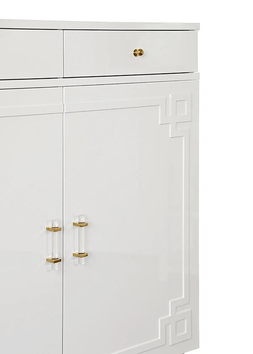 Worlds Away - Glenn Two Drawer, Two Door Cabinet With Acrylic And Brass Hardware In White Lacquer - GLENN WH
