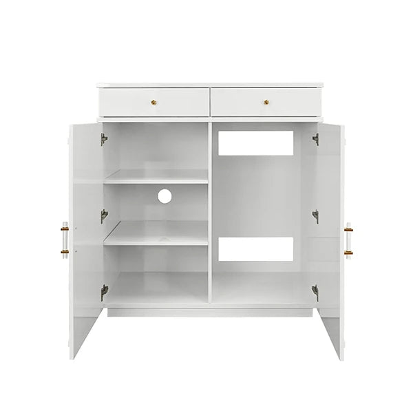 Worlds Away - Glenn Two Drawer, Two Door Cabinet With Acrylic And Brass Hardware In White Lacquer - GLENN WH