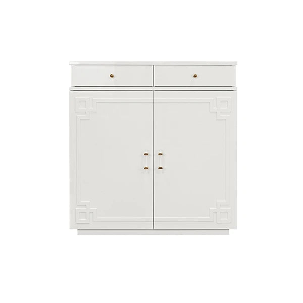 Worlds Away - Glenn Two Drawer, Two Door Cabinet With Acrylic And Brass Hardware In White Lacquer - GLENN WH