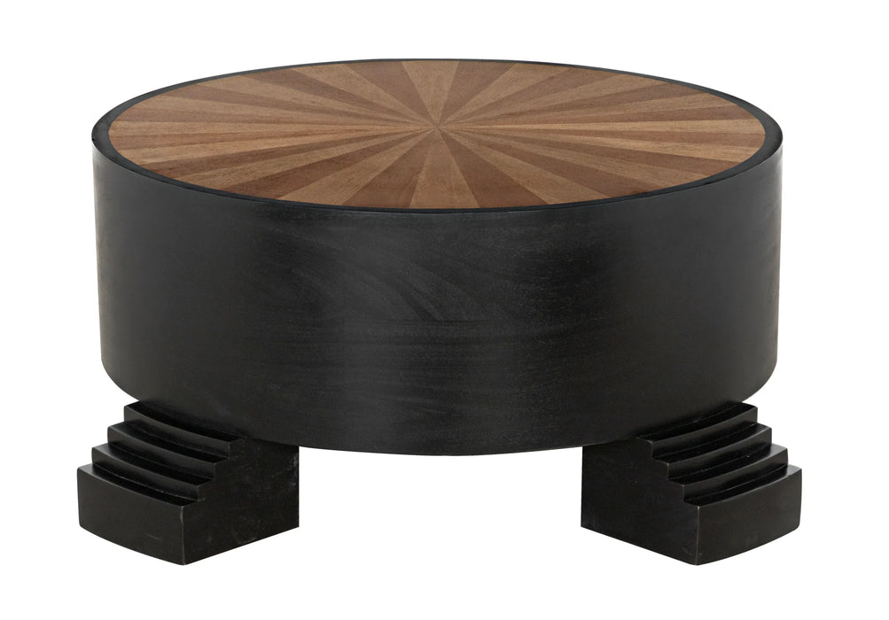 NOIR Furniture - Tambour Coffee Table in Hand Rubbed Black with Veneer Top - GTAB1114HBV