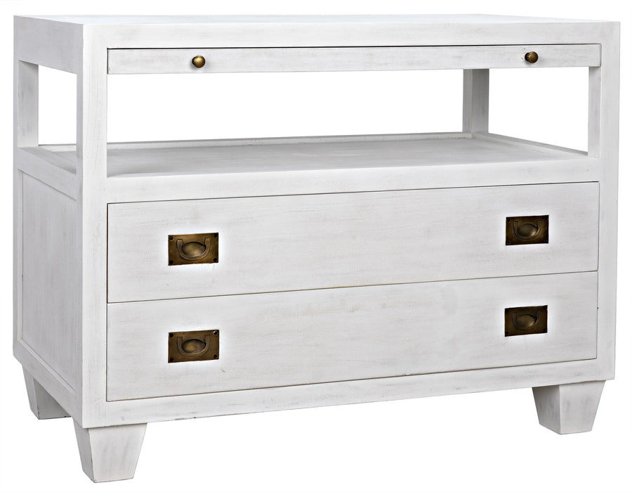NOIR Furniture - 2 Drawer Side Table w- Sliding Tray, White Wash - GTAB243WH