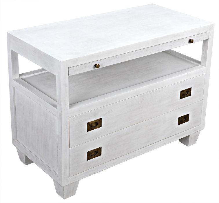 NOIR Furniture - 2 Drawer Side Table w- Sliding Tray, White Wash - GTAB243WH - GreatFurnitureDeal
