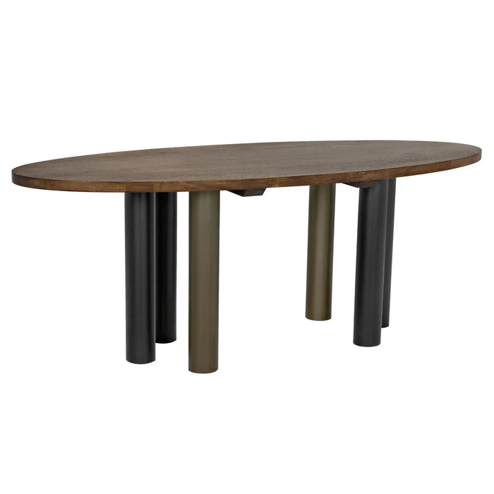 NOIR Furniture - Journal Oval Dining Table in Dark Walnut with Black Steel Base - GTAB572DW - GreatFurnitureDeal