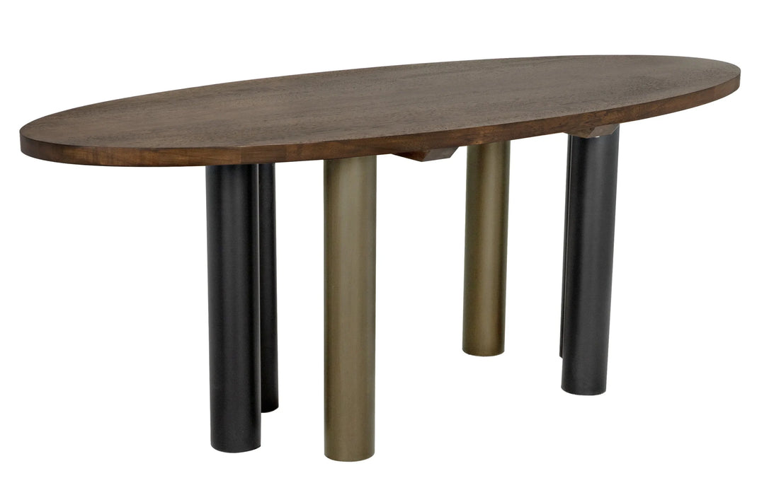 NOIR Furniture - Journal Oval Dining Table in Dark Walnut with Black Steel Base - GTAB572DW - GreatFurnitureDeal