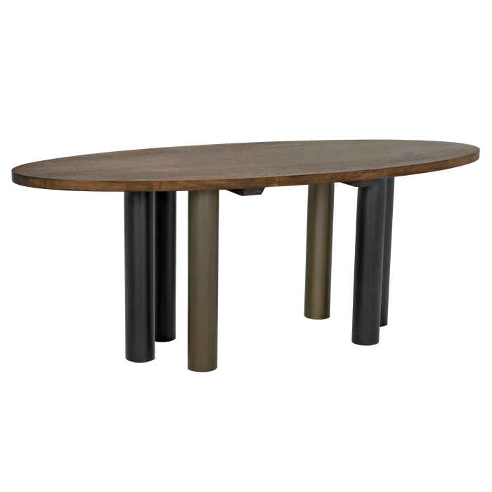 NOIR Furniture - Journal Oval Dining Table in Dark Walnut with Black Steel Base - GTAB572DW