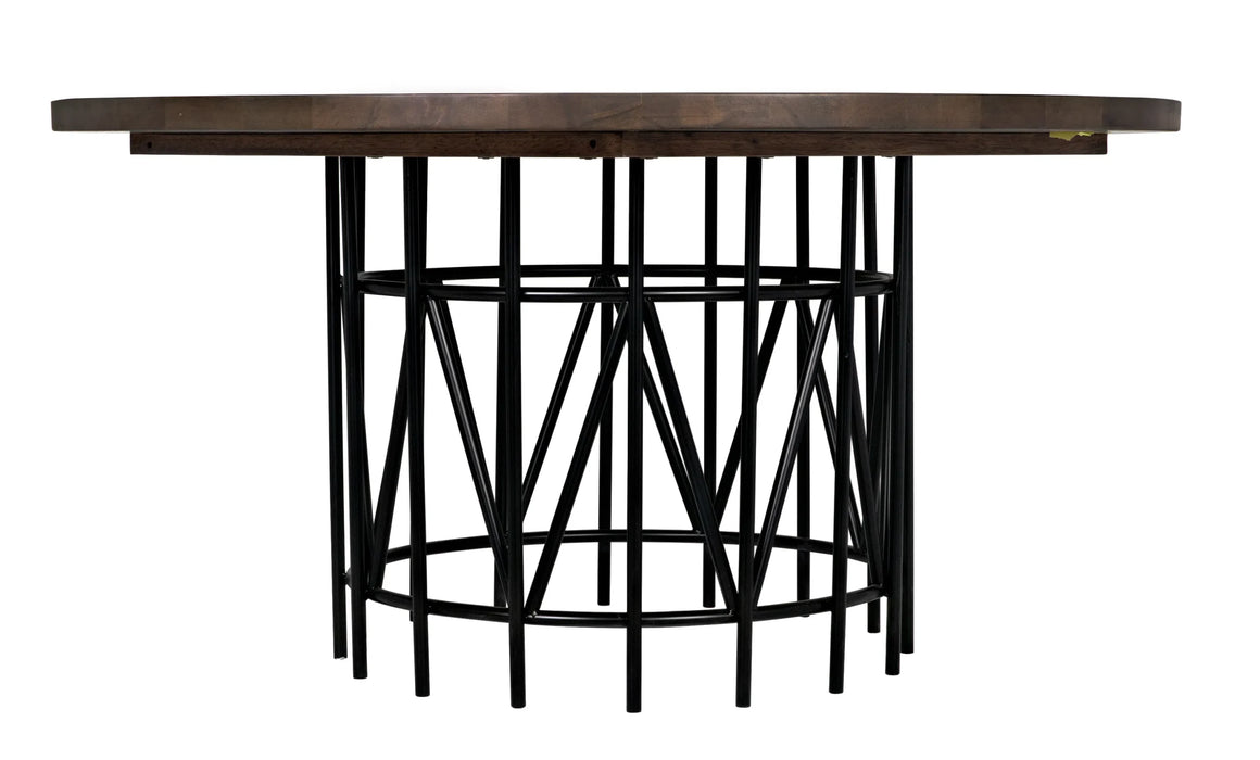 NOIR Furniture - Silberman Dining Table in Dark Walnut with Black Steel Base - GTAB573DW