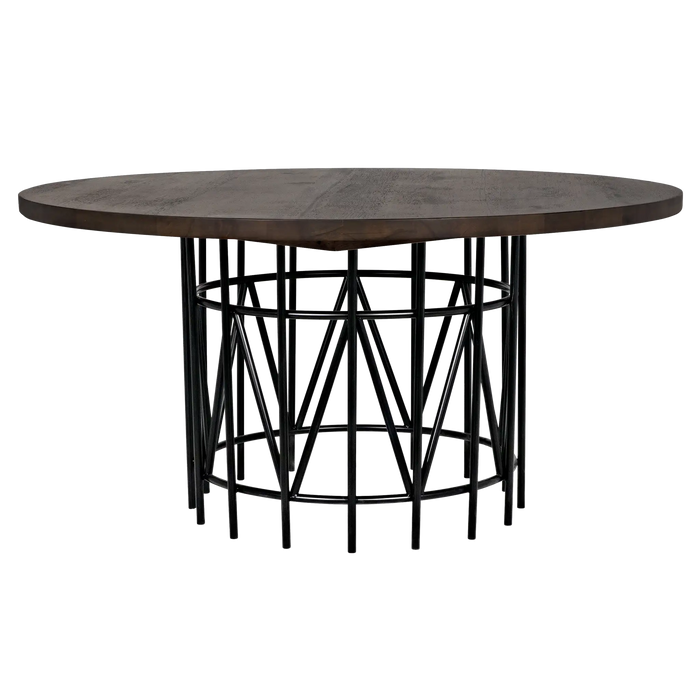 NOIR Furniture - Silberman Dining Table in Dark Walnut with Black Steel Base - GTAB573DW