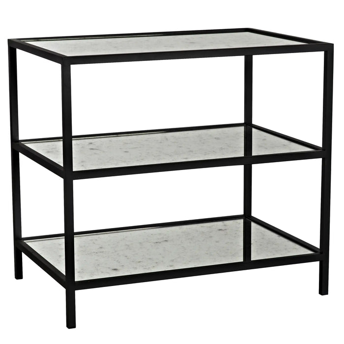 NOIR Furniture - 3 Tier Side Table with Antique Glass, Black Metal - GTAB658MTB