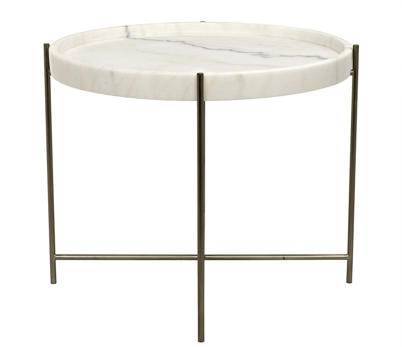 NOIR Furniture - Chuy Side Table, Antique Silver and White Marble - GTAB799ASV