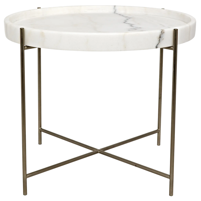 NOIR Furniture - Chuy Side Table, Antique Silver and White Marble - GTAB799ASV