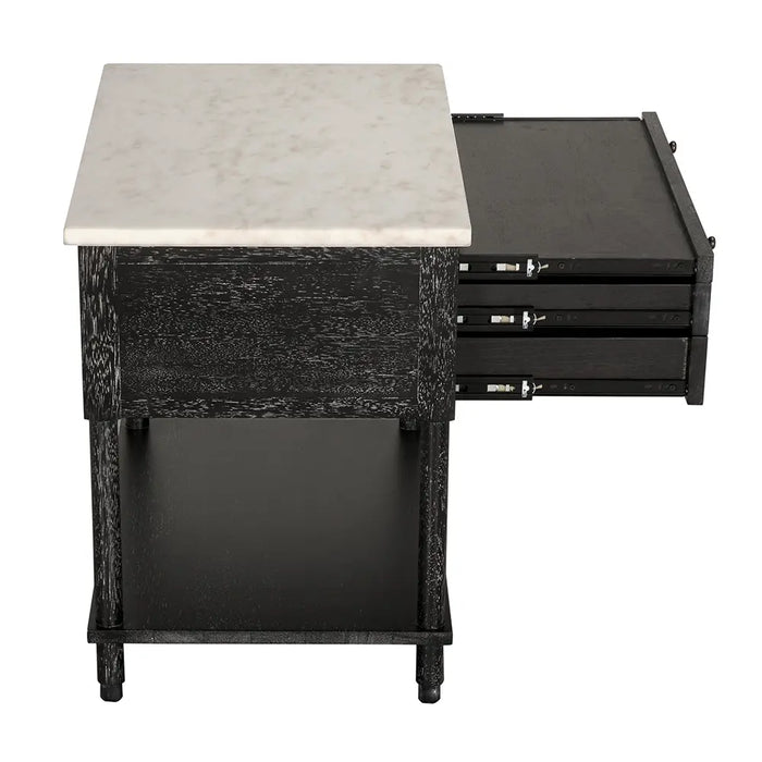 Noir Furniture - Artemio Side Table with Marble Top - GTAB9030BKW - GreatFurnitureDeal