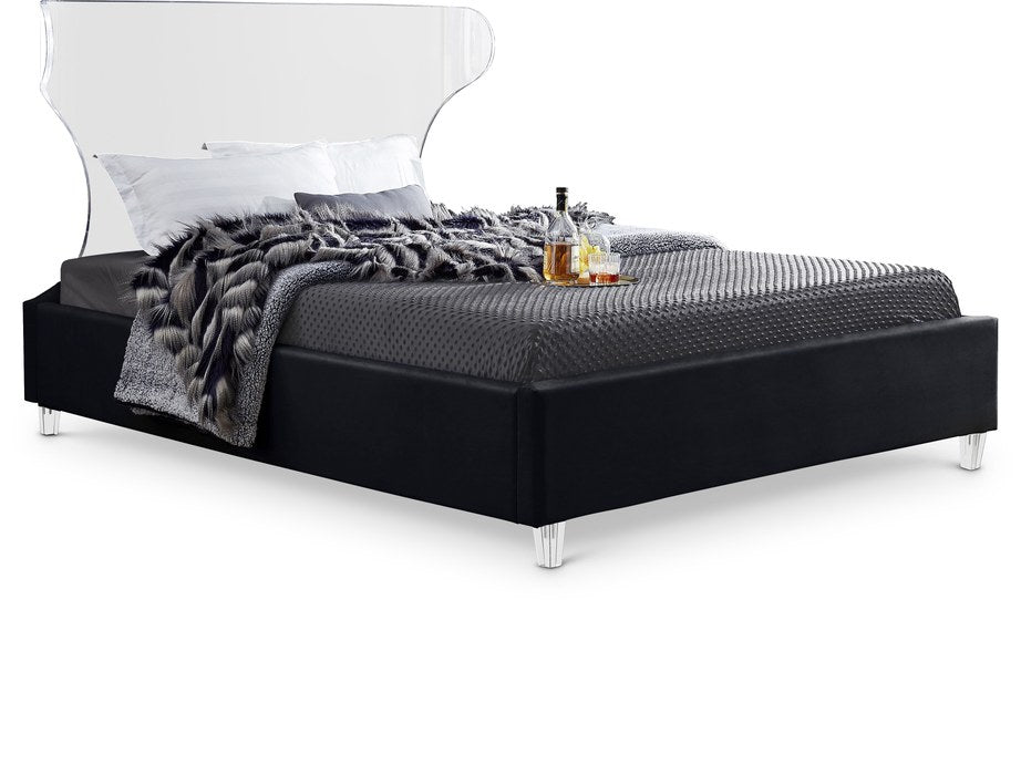 Meridian Furniture - Ghost Black Velvet Upholstered Full Bed - GhostBlack-F - GreatFurnitureDeal