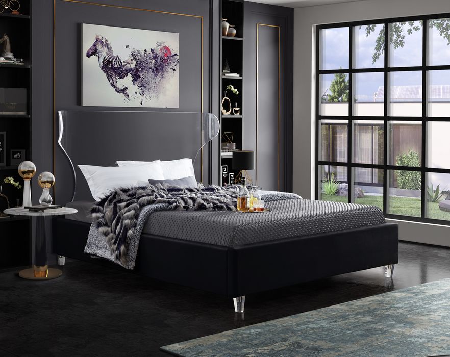Meridian Furniture - Ghost Black Velvet Upholstered Full Bed - GhostBlack-F - GreatFurnitureDeal