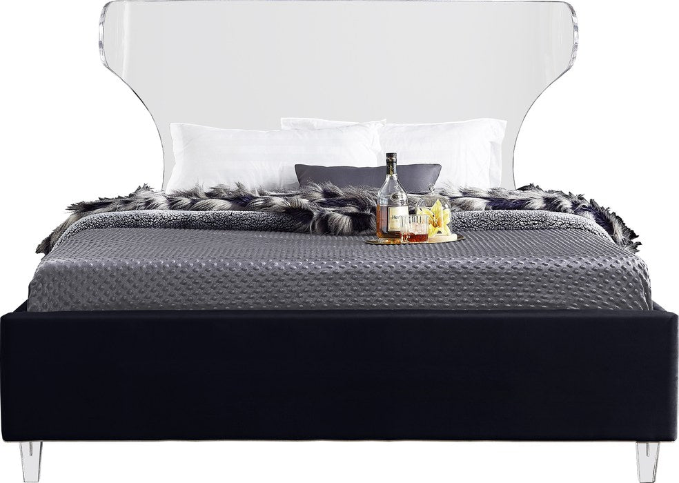 Meridian Furniture - Ghost Black Velvet Upholstered Full Bed - GhostBlack-F - GreatFurnitureDeal