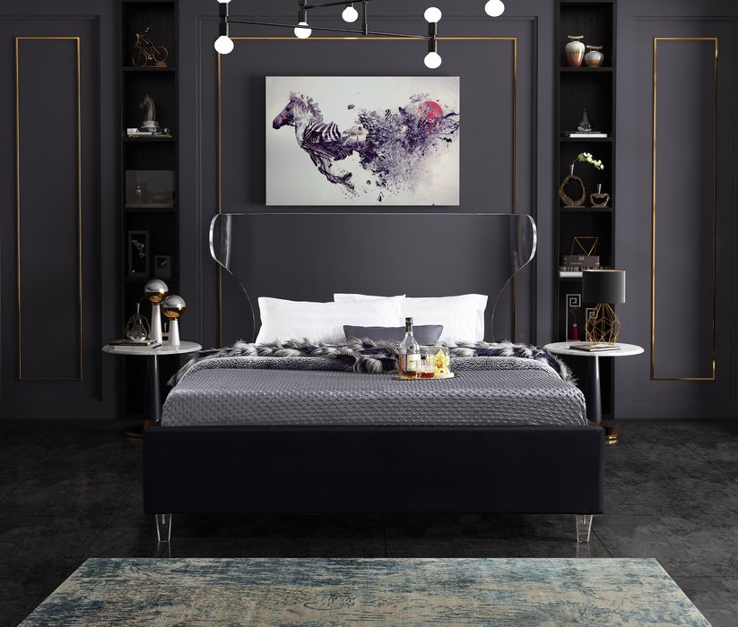 Meridian Furniture - Ghost Black Velvet Upholstered Full Bed - GhostBlack-F - GreatFurnitureDeal