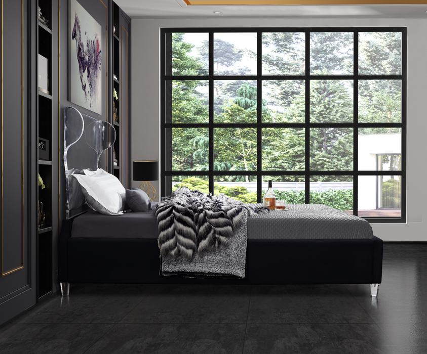 Meridian Furniture - Ghost Black Velvet Upholstered Full Bed - GhostBlack-F - GreatFurnitureDeal