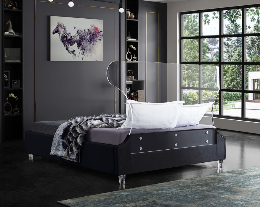 Meridian Furniture - Ghost Black Velvet Upholstered Full Bed - GhostBlack-F - GreatFurnitureDeal