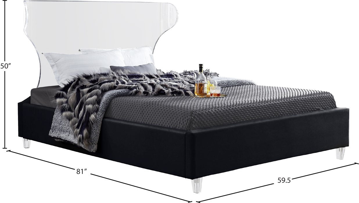 Meridian Furniture - Ghost Black Velvet Upholstered Full Bed - GhostBlack-F - GreatFurnitureDeal