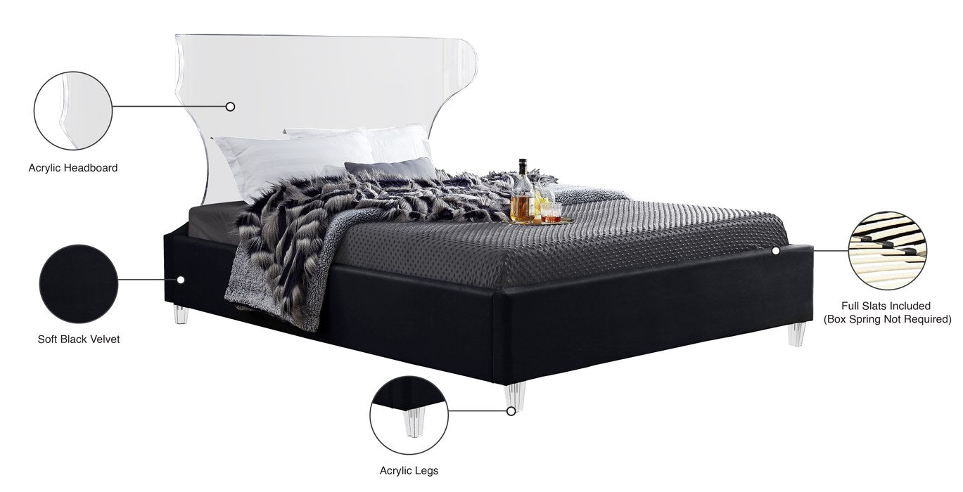 Meridian Furniture - Ghost Black Velvet Upholstered Full Bed - GhostBlack-F - GreatFurnitureDeal