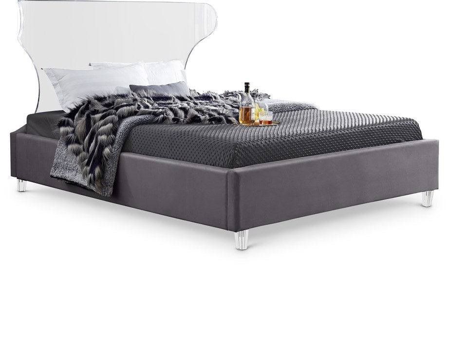 Meridian Furniture - Ghost Grey Velvet Upholstered Full Bed - GhostGrey-F - GreatFurnitureDeal