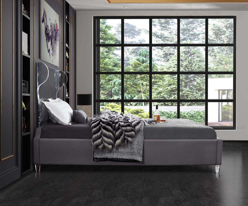 Meridian Furniture - Ghost Grey Velvet Upholstered Full Bed - GhostGrey-F - GreatFurnitureDeal