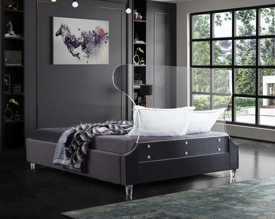 Meridian Furniture - Ghost Grey Velvet Upholstered Full Bed - GhostGrey-F - GreatFurnitureDeal