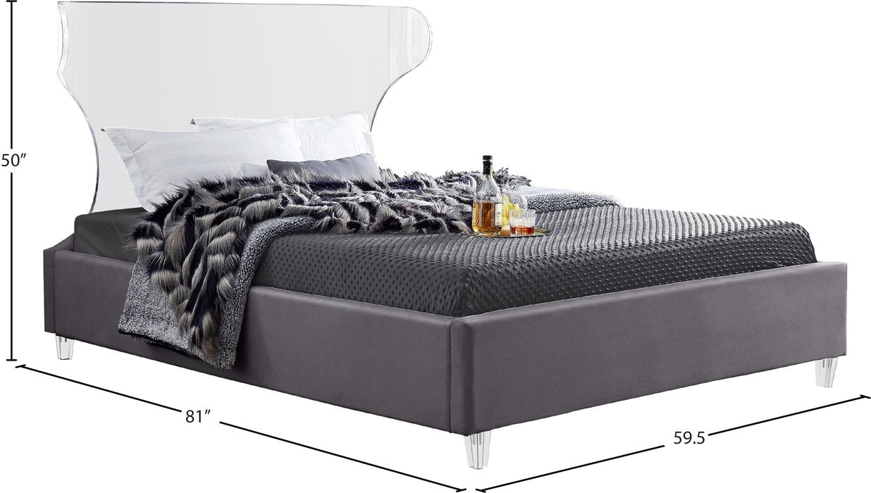 Meridian Furniture - Ghost Grey Velvet Upholstered Full Bed - GhostGrey-F - GreatFurnitureDeal