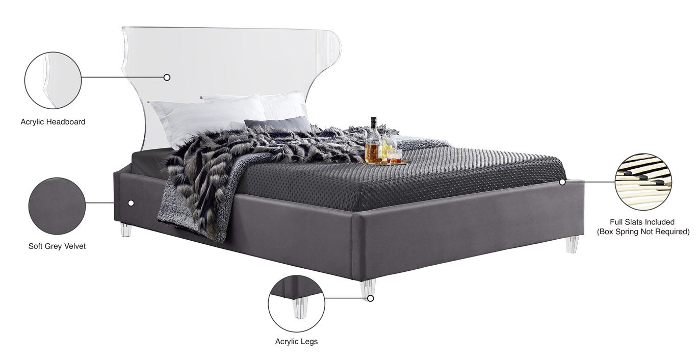 Meridian Furniture - Ghost Grey Velvet Upholstered Full Bed - GhostGrey-F - GreatFurnitureDeal