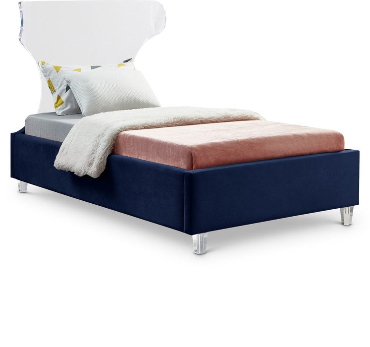 Meridian Furniture - Ghost Navy Velvet Upholstered Twin Bed - GhostNavy-T - GreatFurnitureDeal