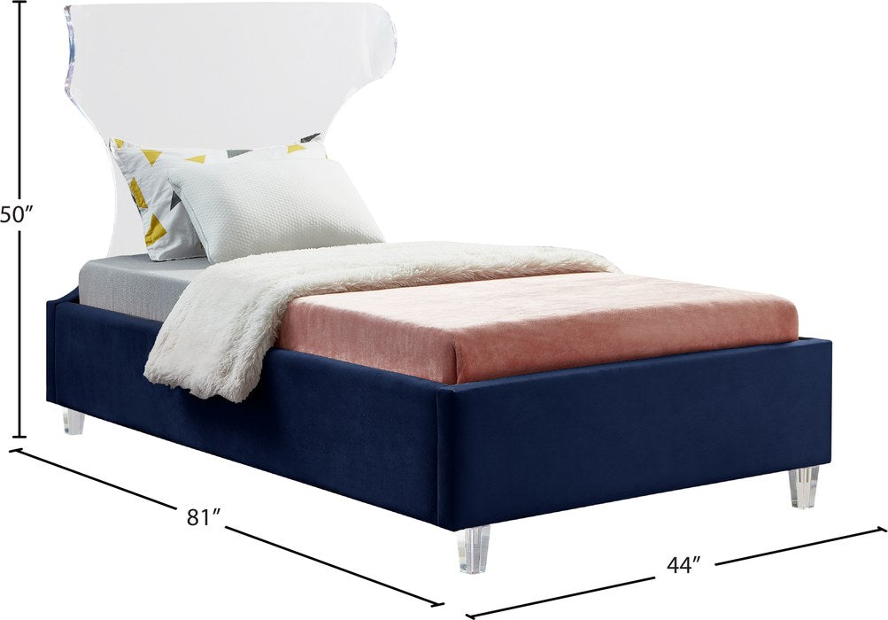 Meridian Furniture - Ghost Navy Velvet Upholstered Twin Bed - GhostNavy-T - GreatFurnitureDeal