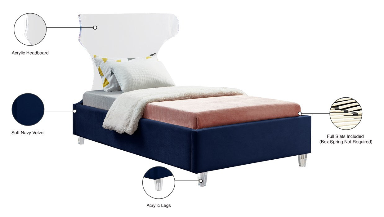 Meridian Furniture - Ghost Navy Velvet Upholstered Twin Bed - GhostNavy-T - GreatFurnitureDeal