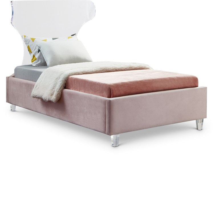 Meridian Furniture - Ghost Pink Velvet Upholstered Twin Bed - GhostPink-T - GreatFurnitureDeal