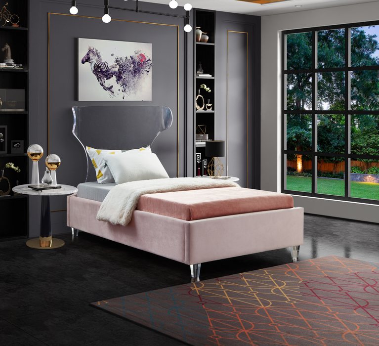 Meridian Furniture - Ghost Pink Velvet Upholstered Twin Bed - GhostPink-T - GreatFurnitureDeal