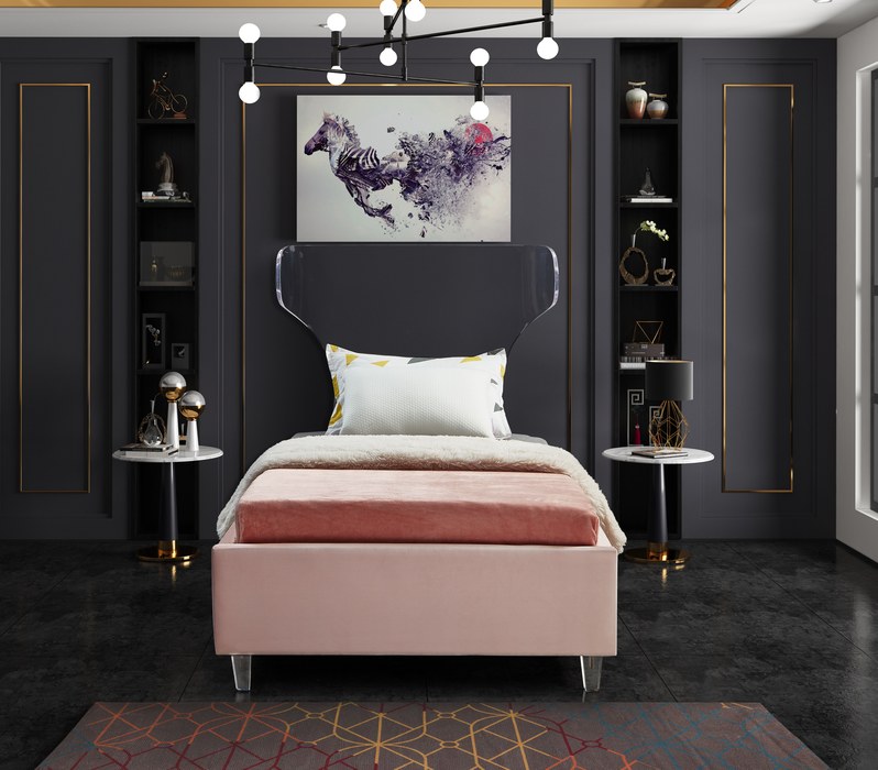 Meridian Furniture - Ghost Pink Velvet Upholstered Twin Bed - GhostPink-T - GreatFurnitureDeal