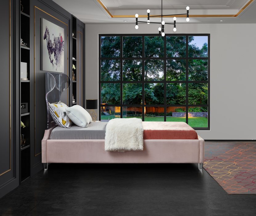Meridian Furniture - Ghost Pink Velvet Upholstered Twin Bed - GhostPink-T - GreatFurnitureDeal