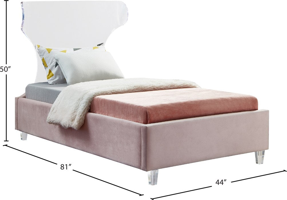 Meridian Furniture - Ghost Pink Velvet Upholstered Twin Bed - GhostPink-T - GreatFurnitureDeal