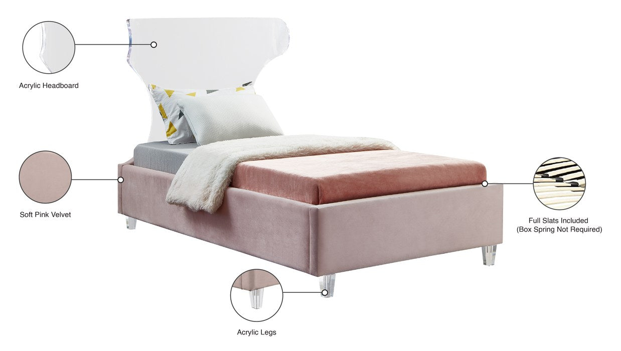 Meridian Furniture - Ghost Pink Velvet Upholstered Twin Bed - GhostPink-T - GreatFurnitureDeal