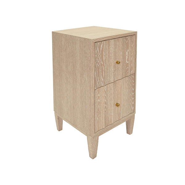 Worlds Away - Hammond Two Door Side Table With Fluted Detail In Cerused Oak - HAMMOND CO - GreatFurnitureDeal