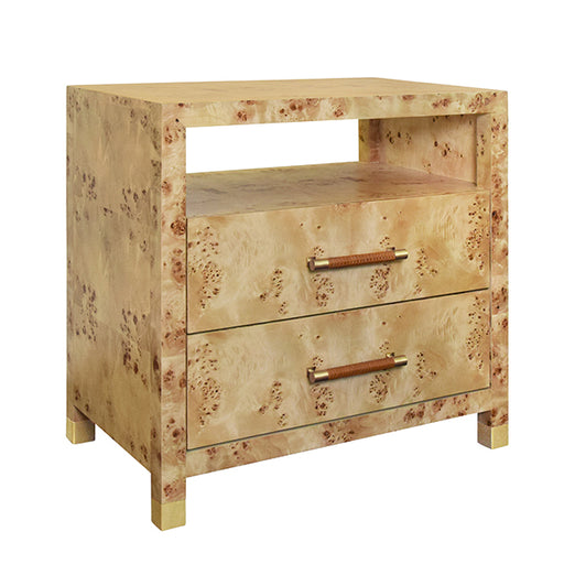 Worlds Away - Two Drawer Side Table With Rattan Wrapped Handles In Burl Wood - HANCOCK BW - GreatFurnitureDeal