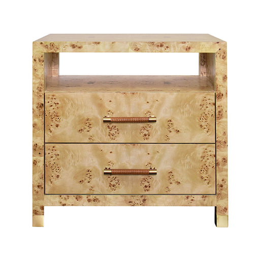 Worlds Away - Two Drawer Side Table With Rattan Wrapped Handles In Burl Wood - HANCOCK BW - GreatFurnitureDeal