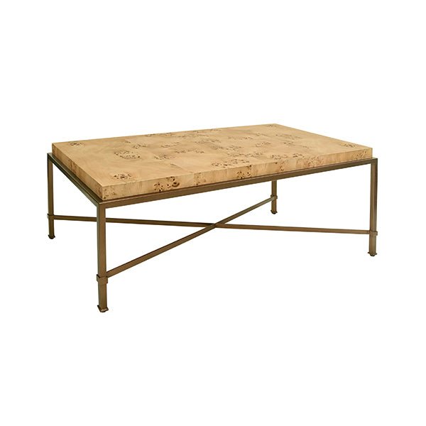 Worlds Away - Hardwick Antique Brass Frame Coffee Table With Thick Top In Burl Wood - HARDWICK BW - GreatFurnitureDeal