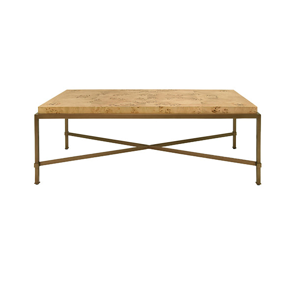 Worlds Away - Hardwick Antique Brass Frame Coffee Table With Thick Top In Burl Wood - HARDWICK BW - GreatFurnitureDeal