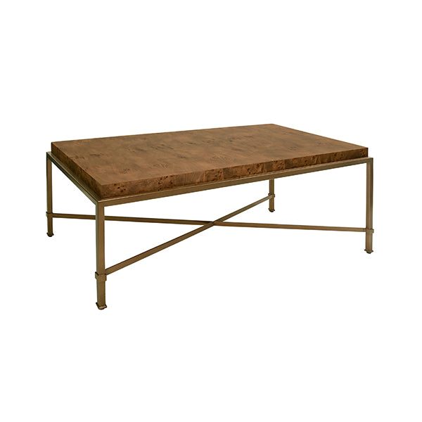 Worlds Away - Hardwick Antique Brass Frame Coffee Table With Thick Top in Dark Burl Wood - HARDWICK DBW - GreatFurnitureDeal