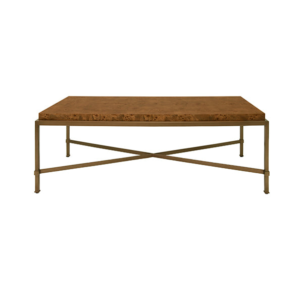 Worlds Away - Hardwick Antique Brass Frame Coffee Table With Thick Top in Dark Burl Wood - HARDWICK DBW - GreatFurnitureDeal