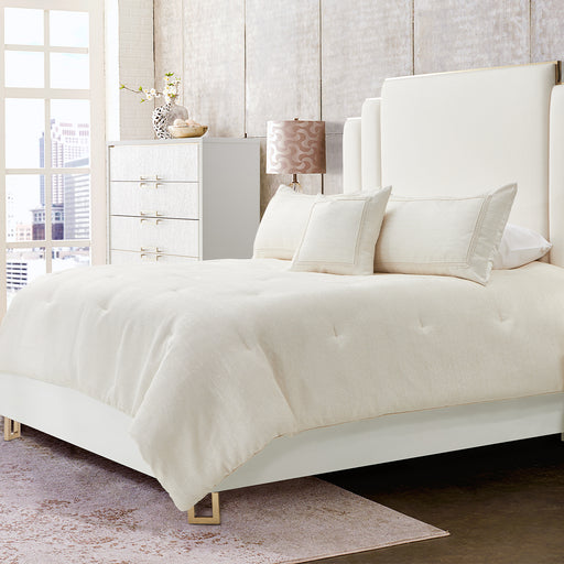 AICO Furniture - Harlow"4pc Queen Comforter Set"Ivory - BCS-QS04-HARLO-IVY - GreatFurnitureDeal